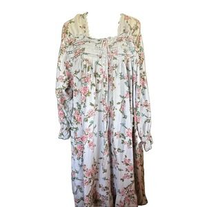 Vintage Dreams & Co Blue Pink Floral 100% Cotton Flannel Nightgown Size 4x